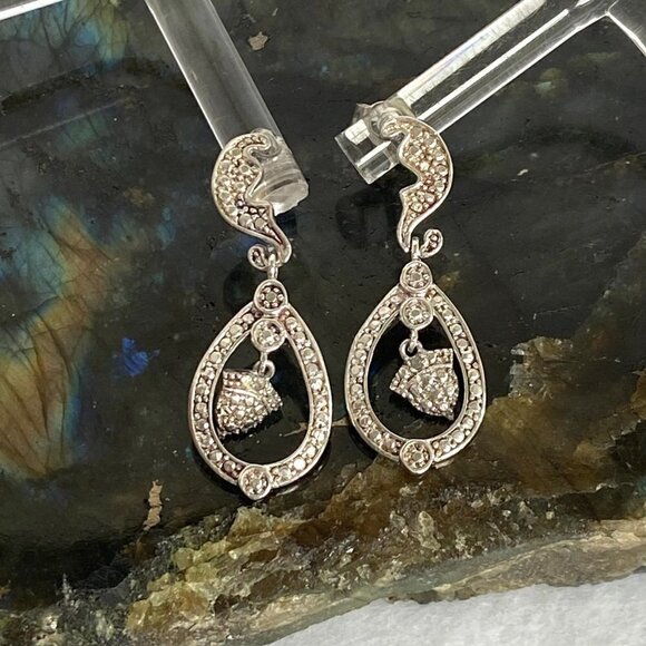 Sterling Silver 925 DBJ Dee Berkley Jewelry Single Diamond Dangle Earrings - Picture 3 of 16